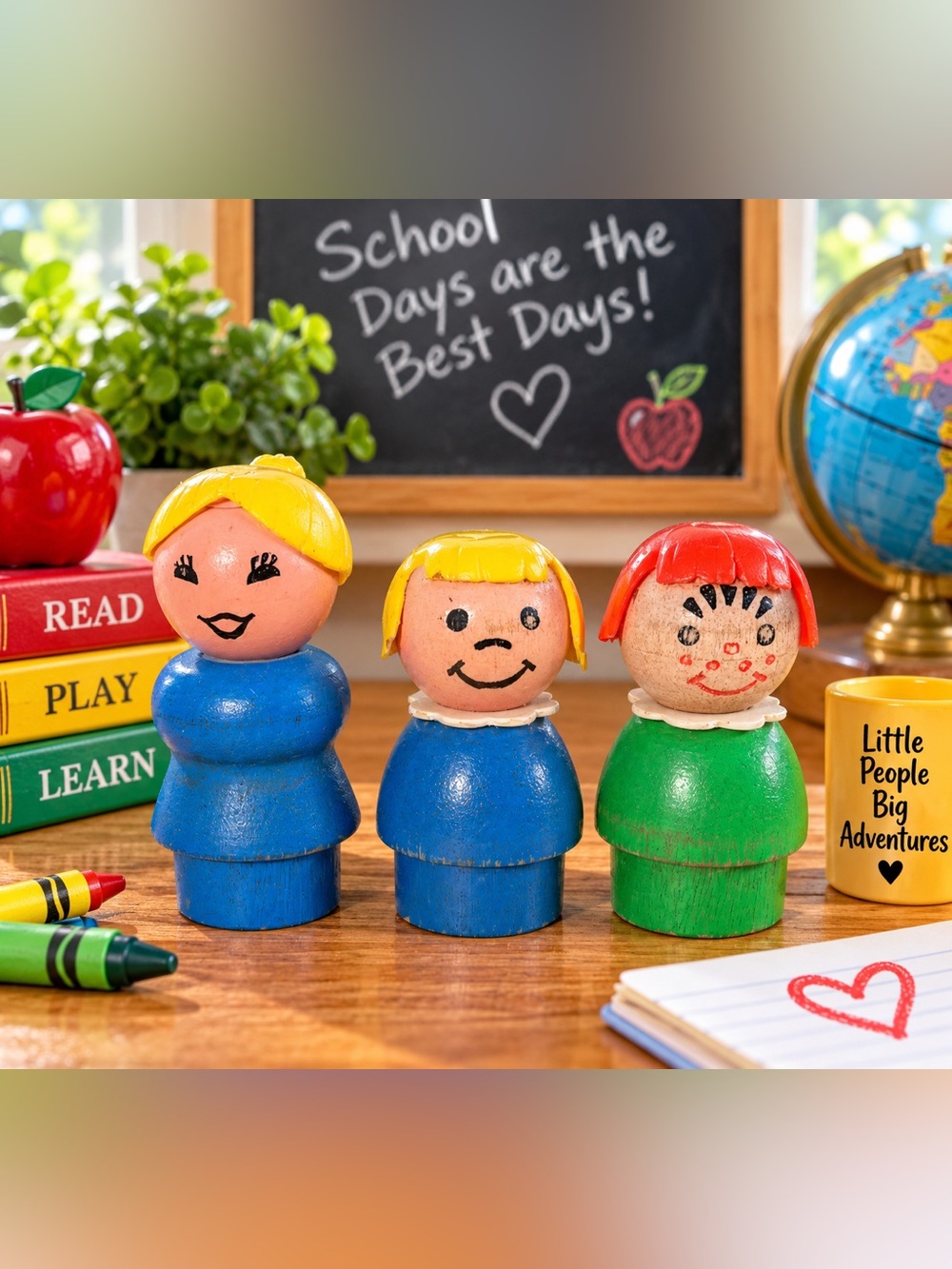 Vintage Fisher Price Little People Wood School Figures 1971 Teacher Girls Lot